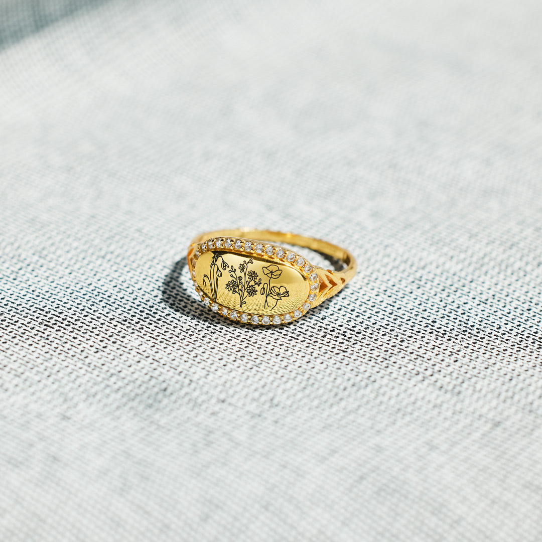 Mom&Kids Birth Flowers Matching Ring
