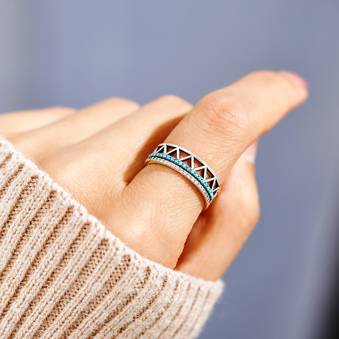 Tribe Alternating Triangle Turquoise Band Ring