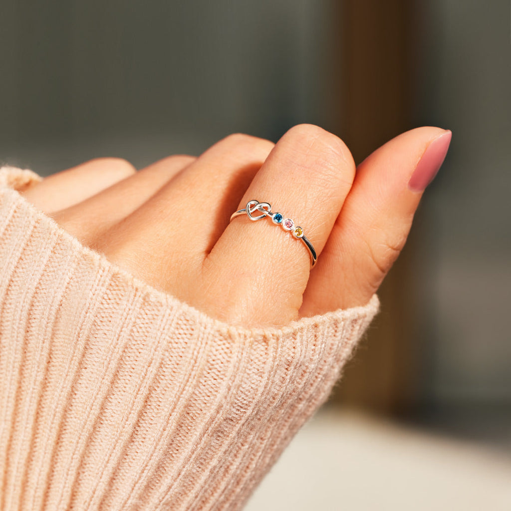 1-6 Birthstones Heart Knot Ring Band
