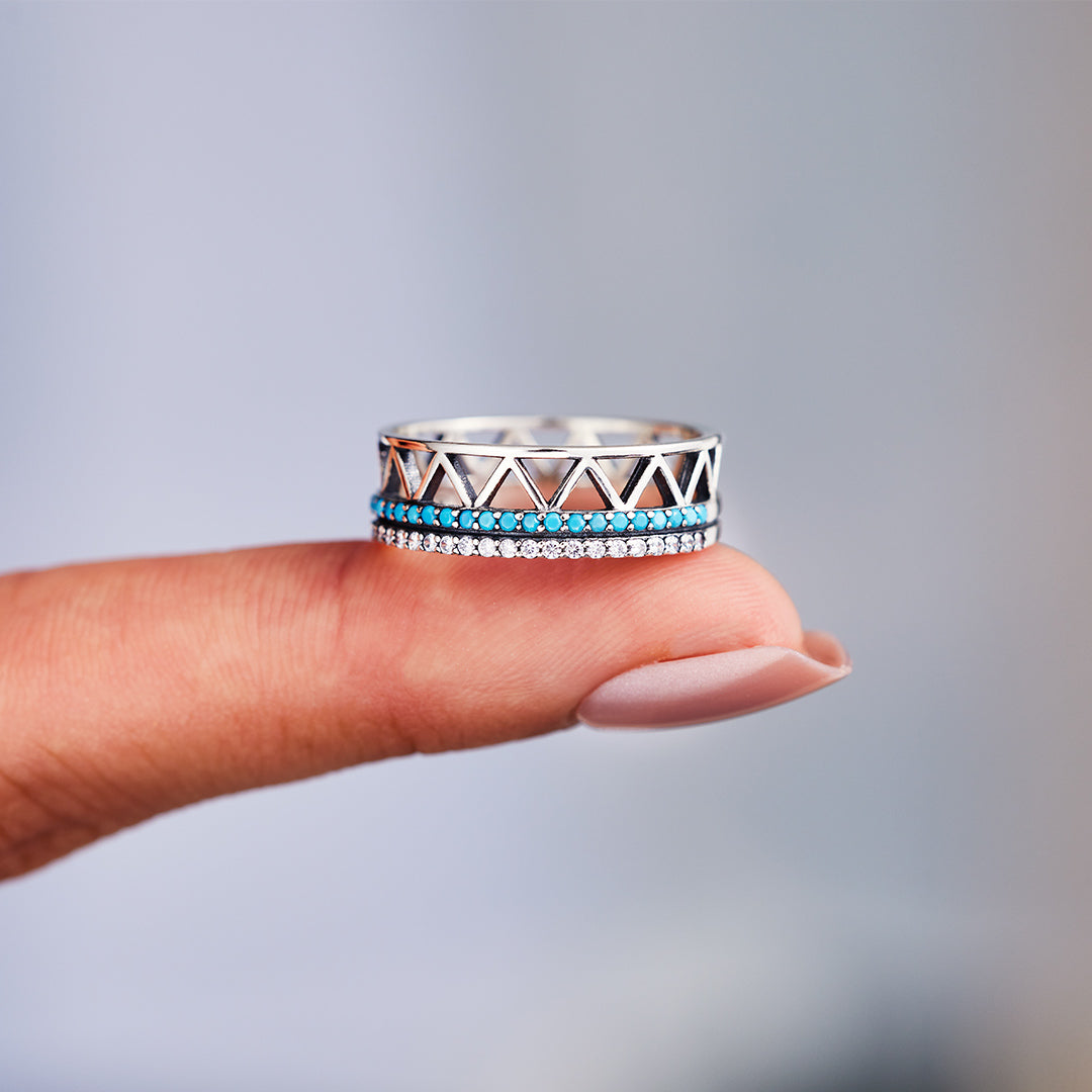 Tribe Alternating Triangle Turquoise Band Ring