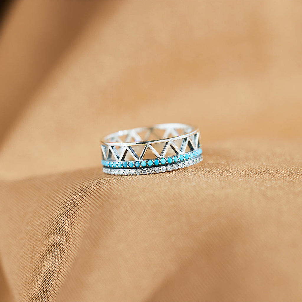 Tribe Alternating Triangle Turquoise Band Ring