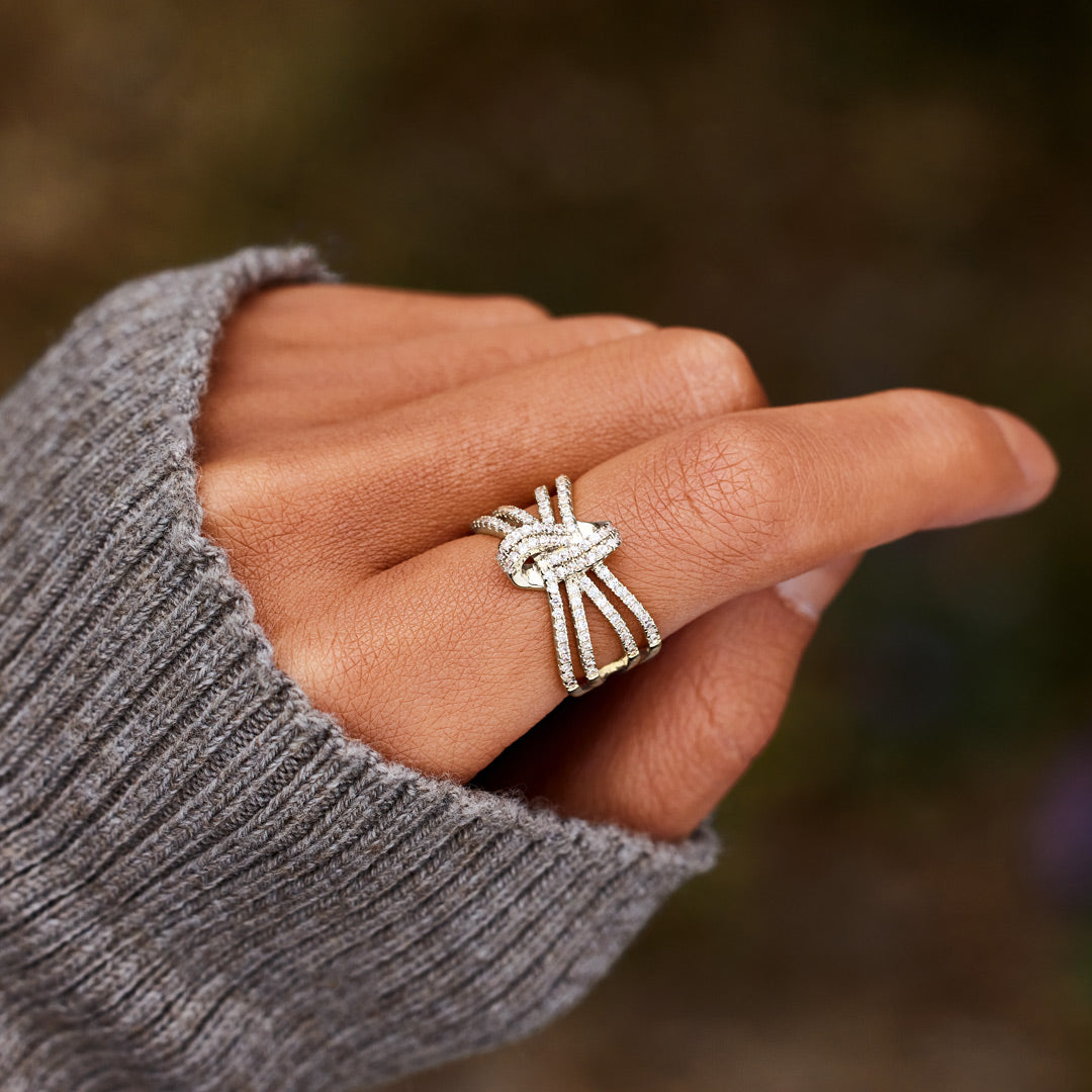 Too Tangled To Be Taken Apart Pavé Knot Ring