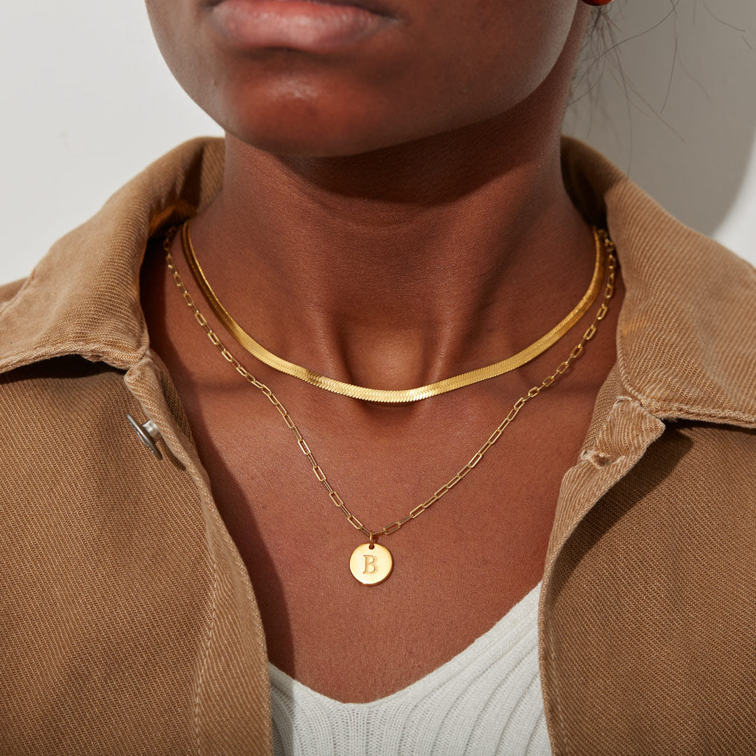 Initial Disk Layered Necklace Set