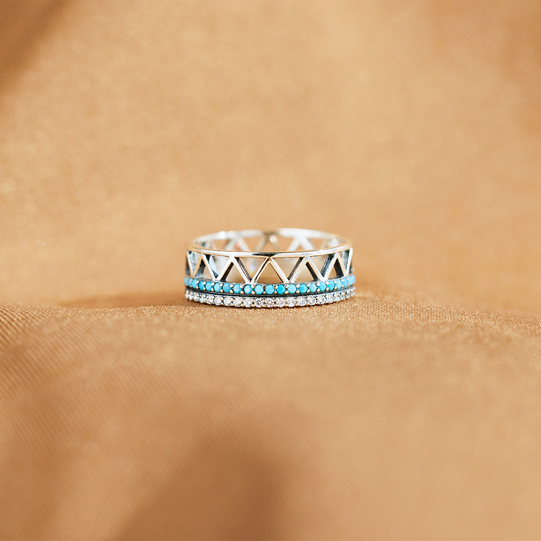 Tribe Alternating Triangle Turquoise Band Ring