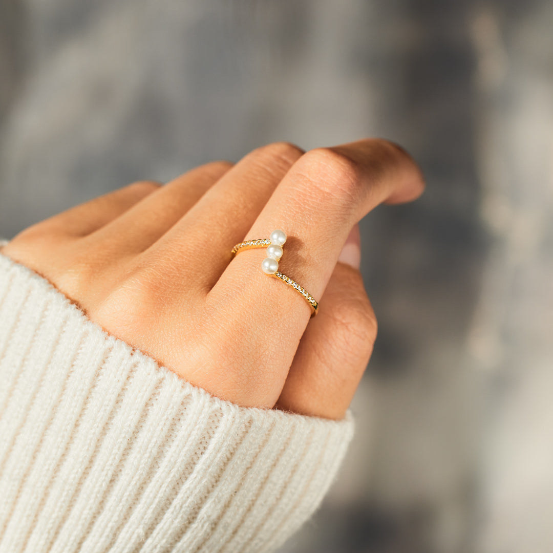 Past Present Future Triple Pearl Ring