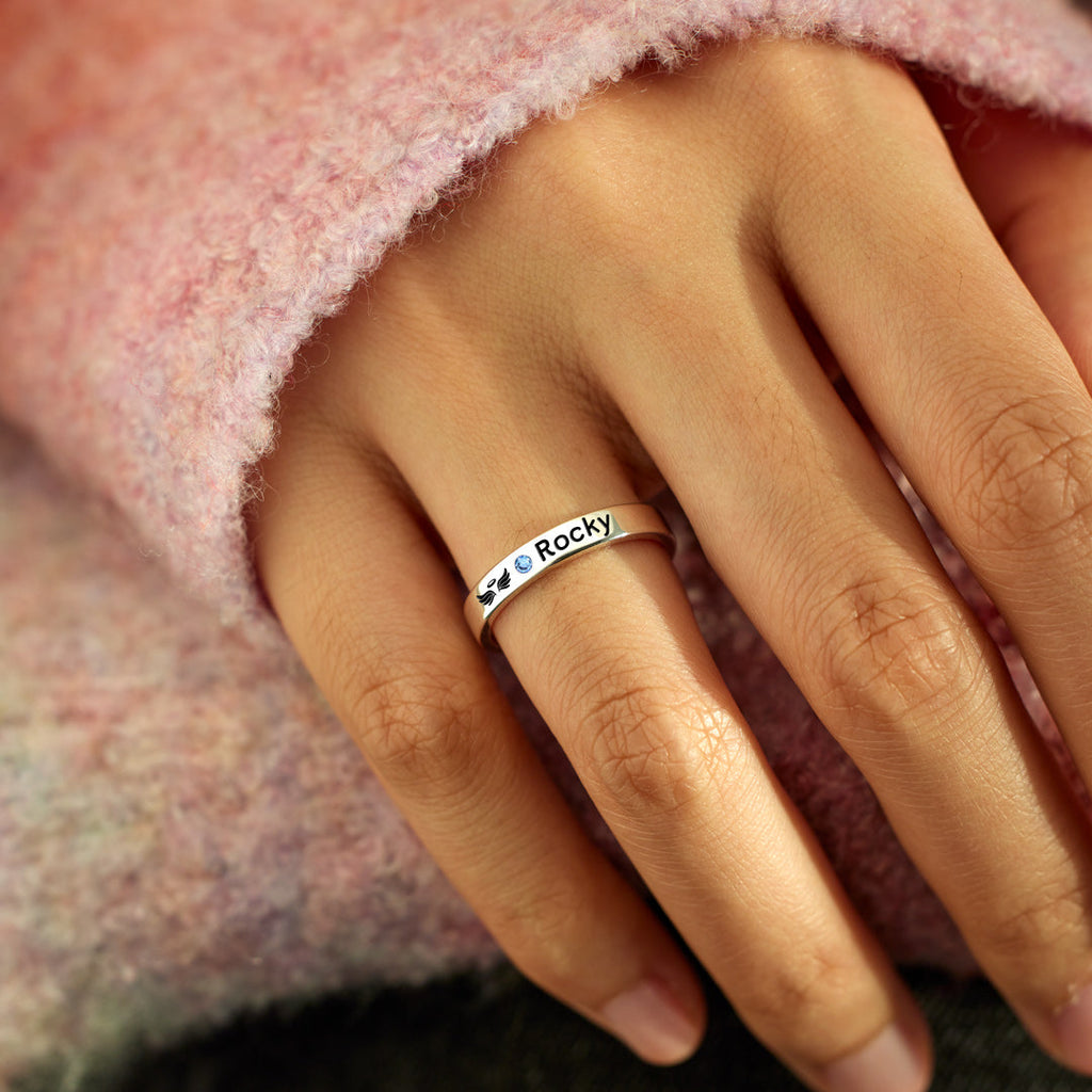 Pet Loss Ring Birthstone Engraving Ring Band