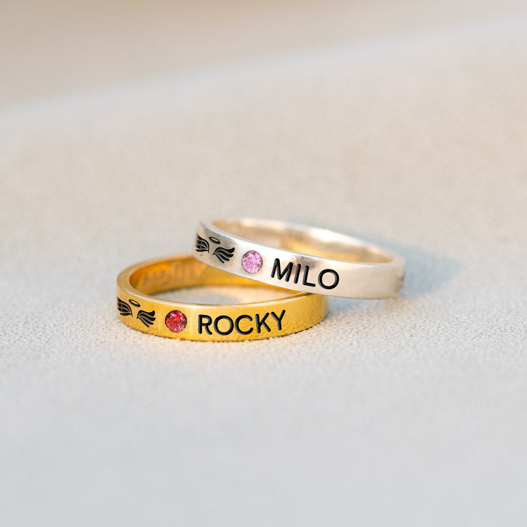 Pet Loss Ring Birthstone Engraving Ring Band