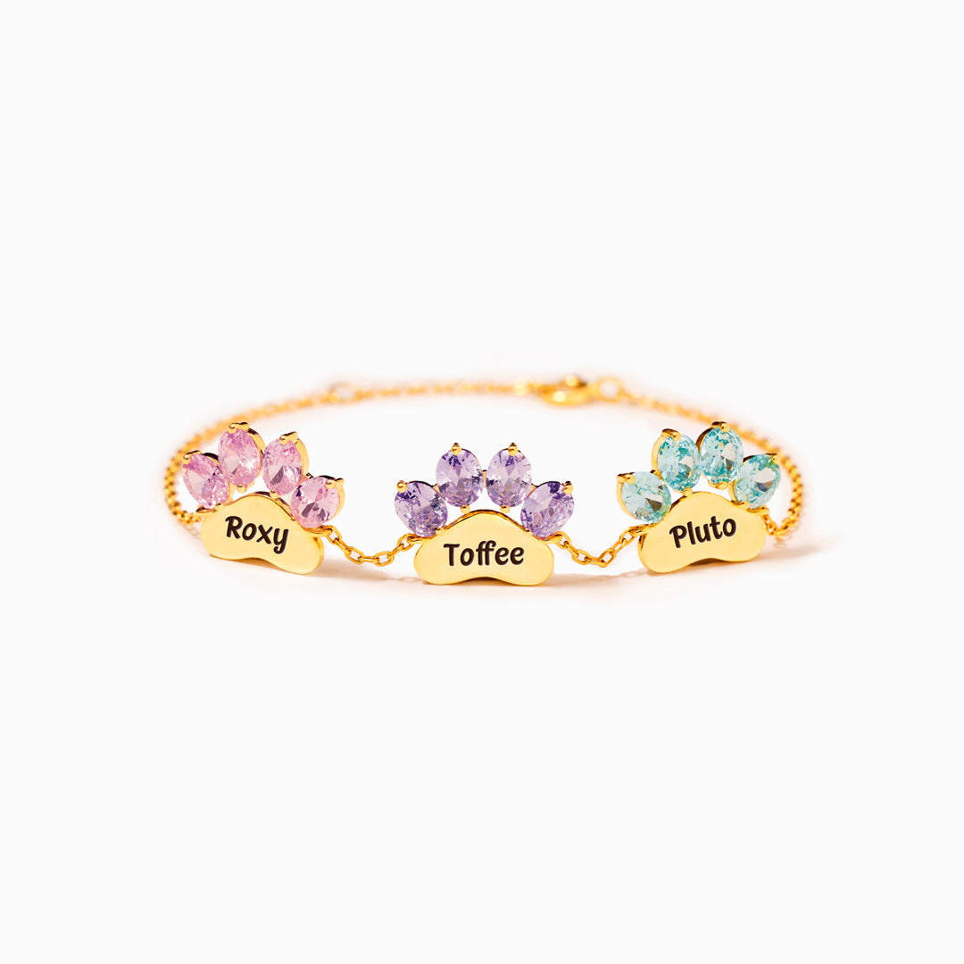 Proud Dog Mom Paw & Name 1-6 Birthstone Bracelet