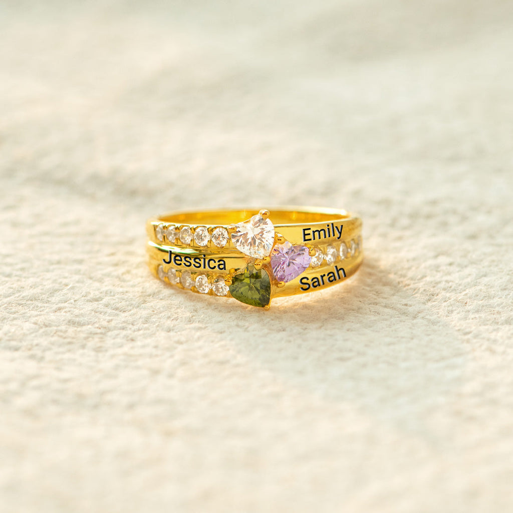 1-5 Birthstone Engravable Heart Ring