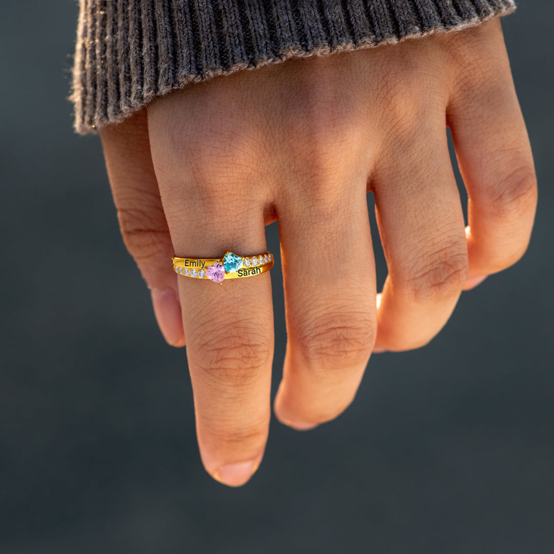1-5 Birthstone Engravable Heart Ring