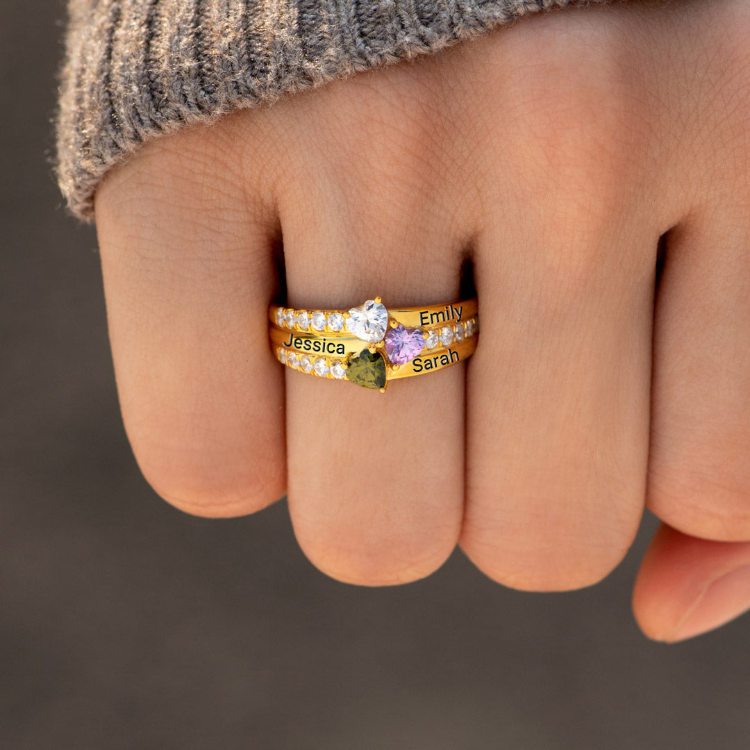 1-5 Birthstone Engravable Heart Ring