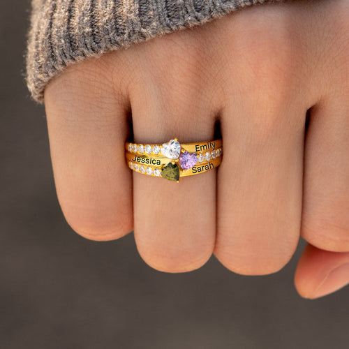1-5 Birthstone Engravable Heart Ring