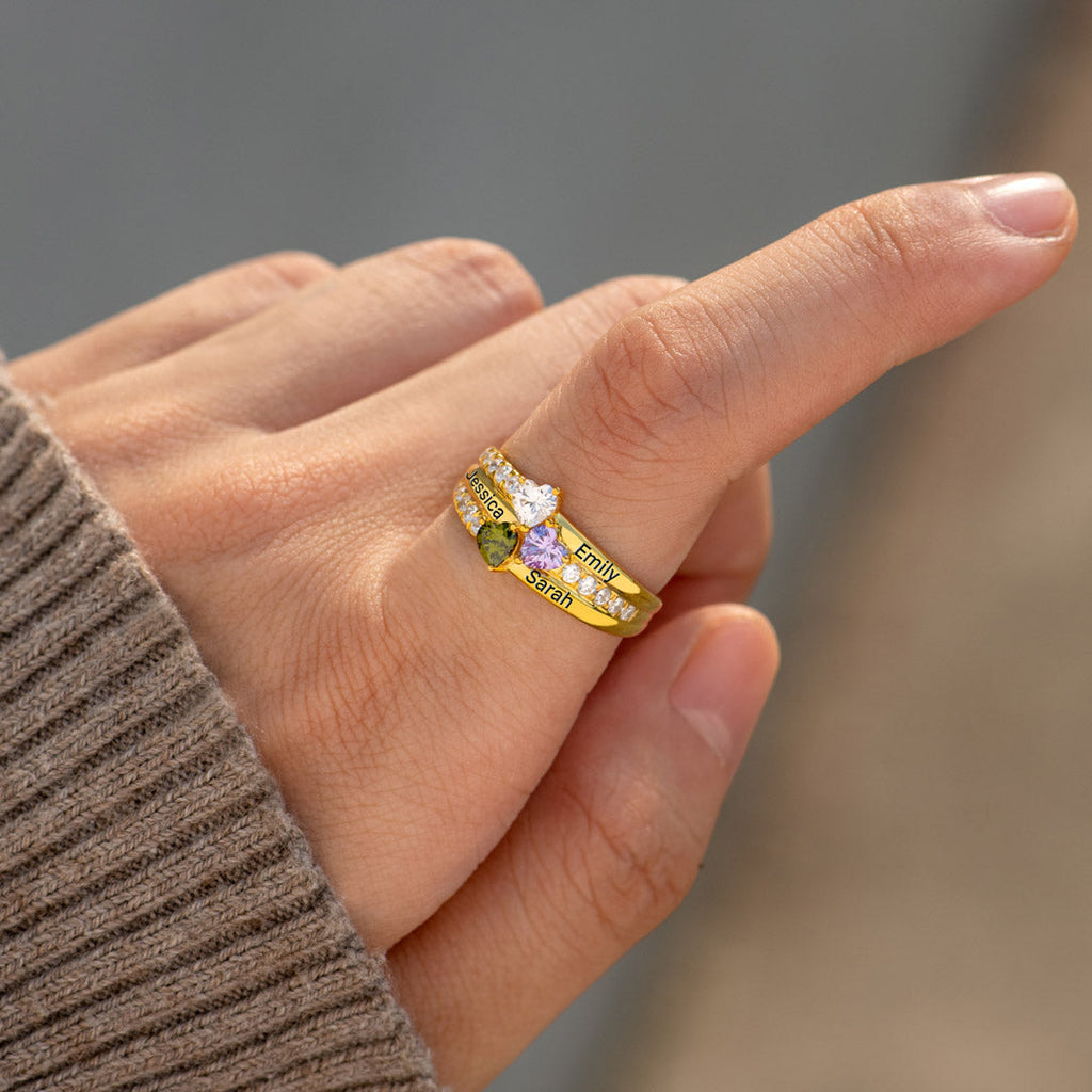 1-5 Birthstone Engravable Heart Ring