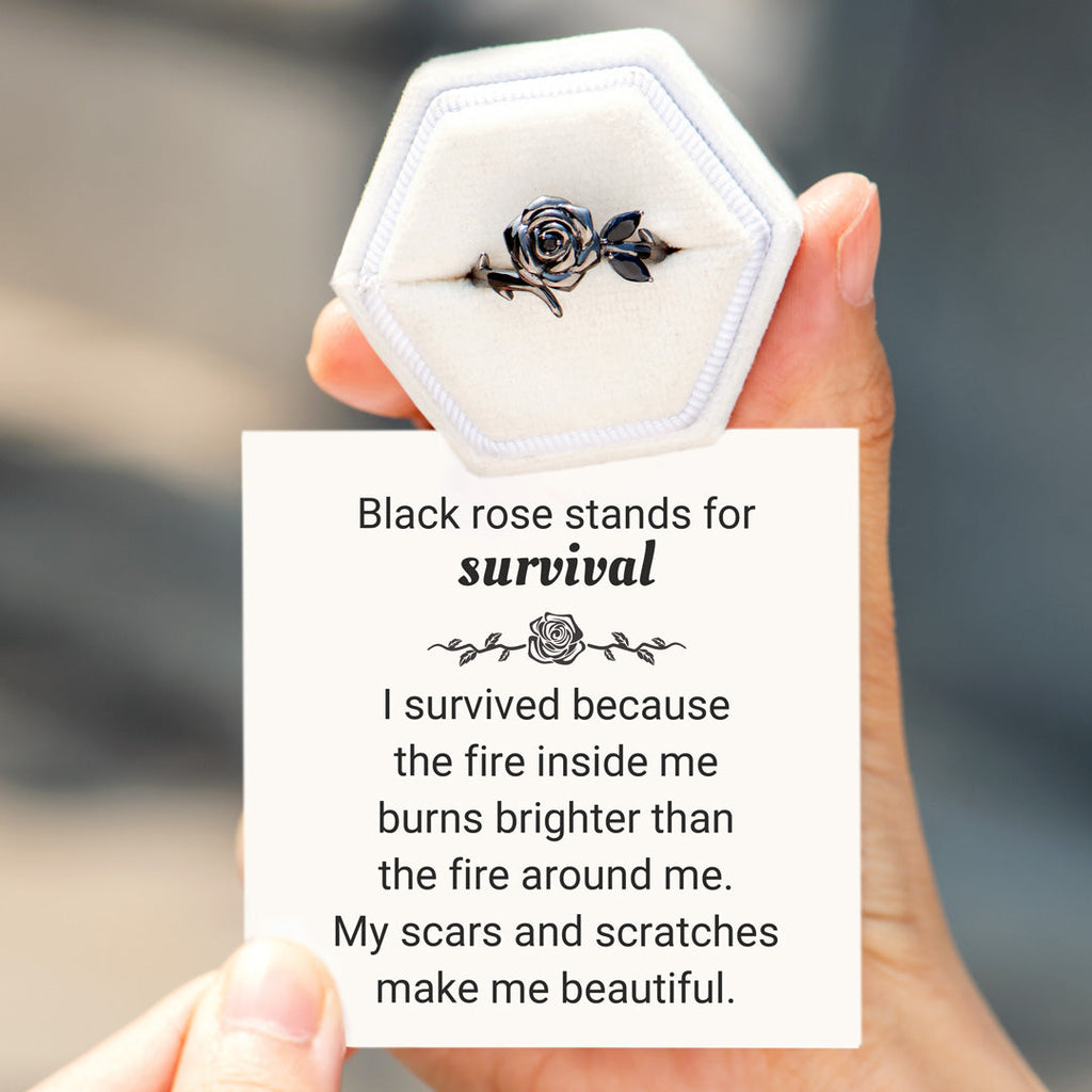 Burned and Survived Self-Love Black Rose Ring
