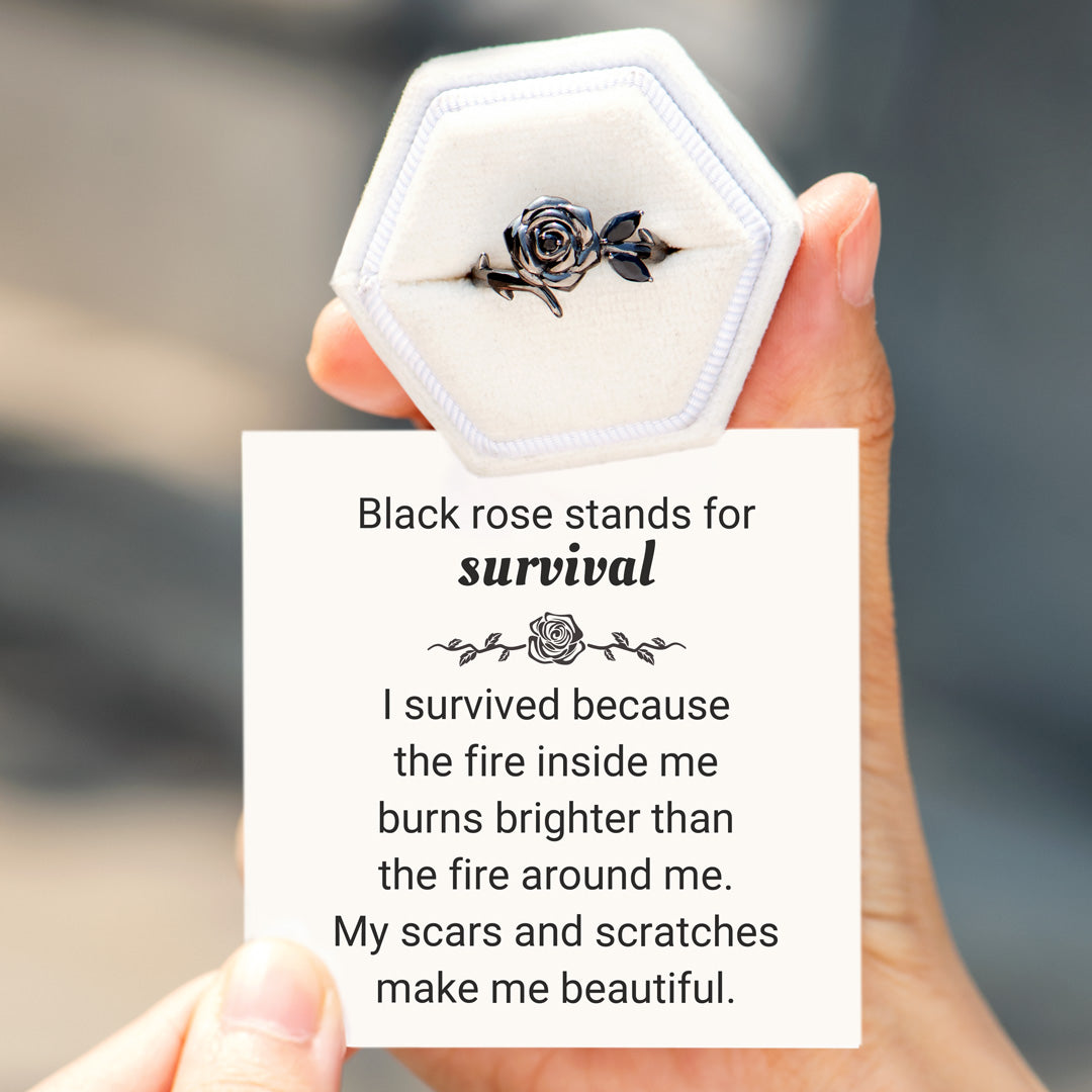Burned and Survived Self-Love Black Rose Ring