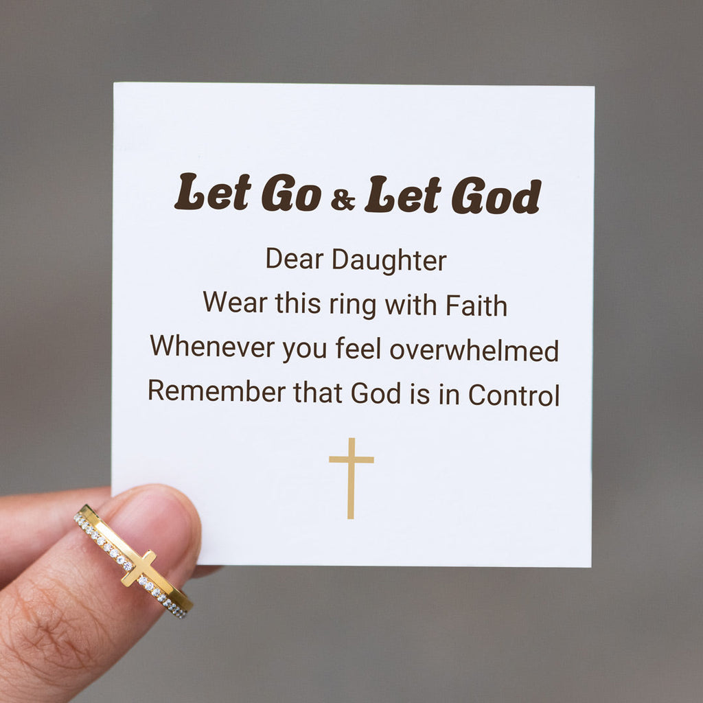 Dear Daughter Let God Be In Control Golden Cross Ring