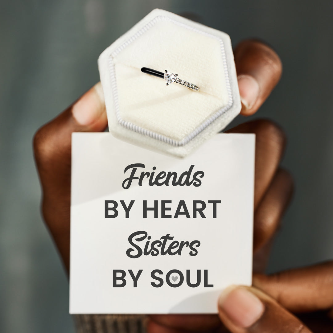 Sisters By Soul Matching Half Enamel Heart-Cut Rings
