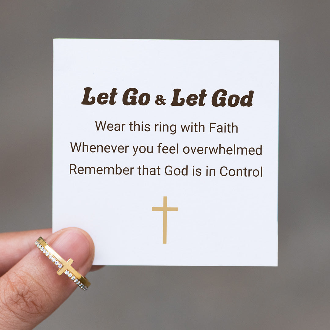 Christian Gifts-Let God Be In Control Golden Cross Ring, Gifts For Women