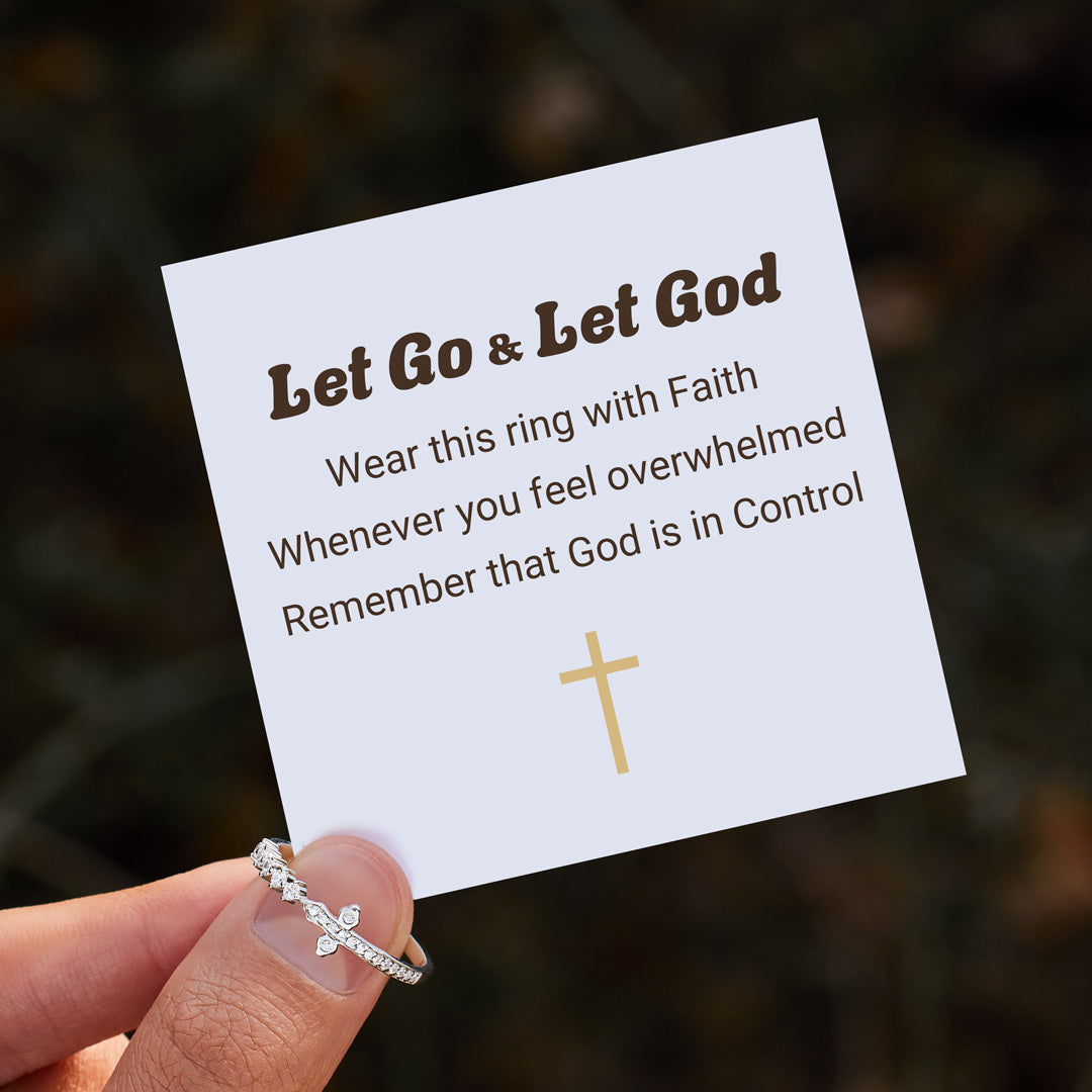 Remember God Is In Control Pavé Sideways Cross Ring