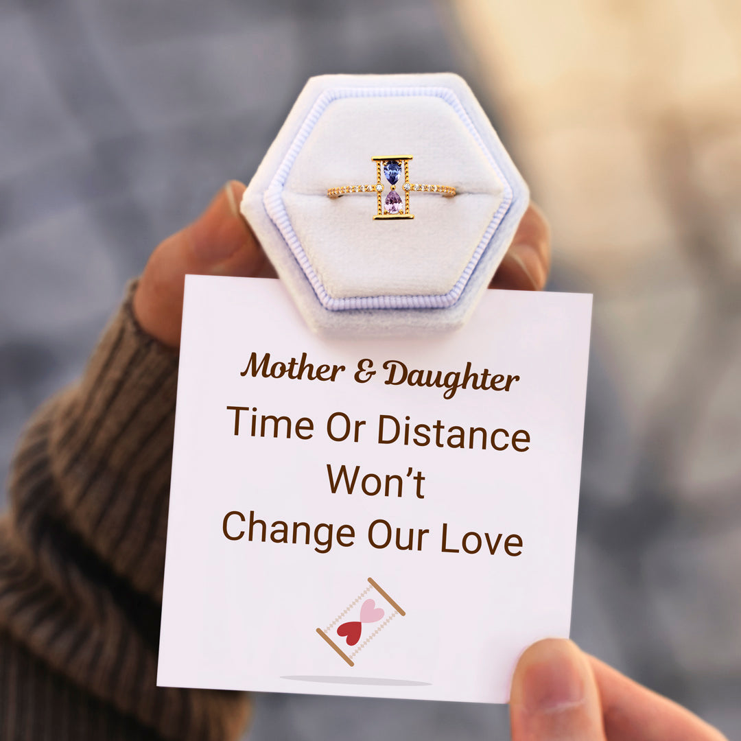 Time Or Distance Won't Change Our Love Hourglass Double Birthstone Ring
