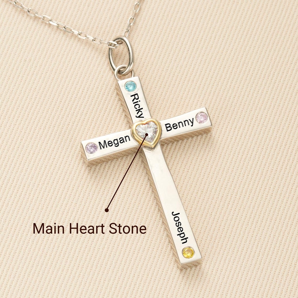 1-8 Names & Birthstones Cross Necklace