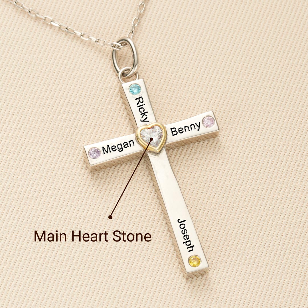 1-8 Names & Birthstones Cross Necklace