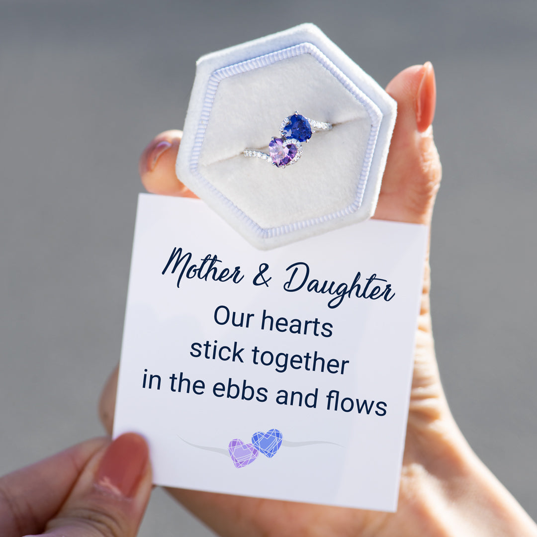 Mother & Daughter Opposite Heart Birthstone Ring