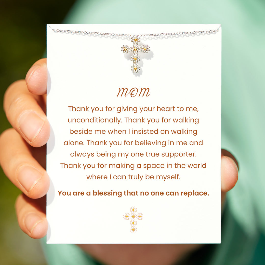 Mom You Are A Blessing Daisy Cross Necklace