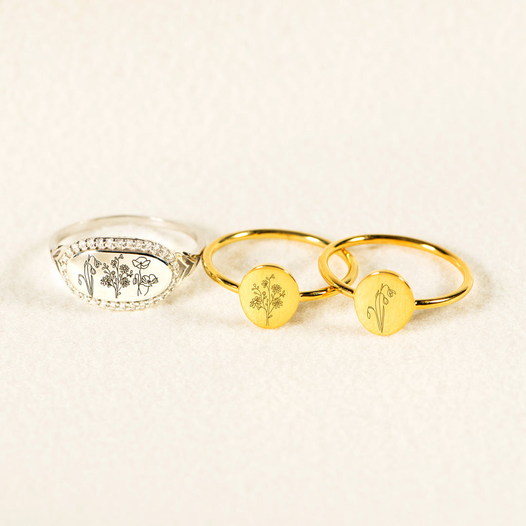 Mom&Kids Birth Flowers Matching Ring