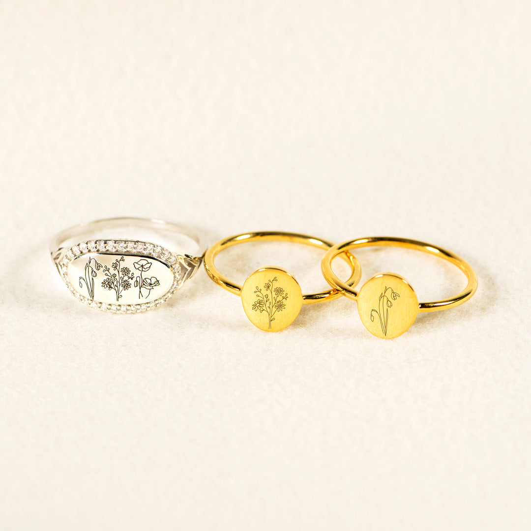 Mom&Kids Birth Flowers Matching Ring