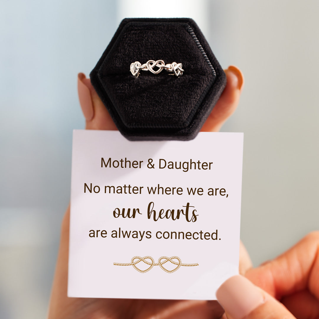 Mother & Daughter Always Connected Infinity Heart Knot Ring