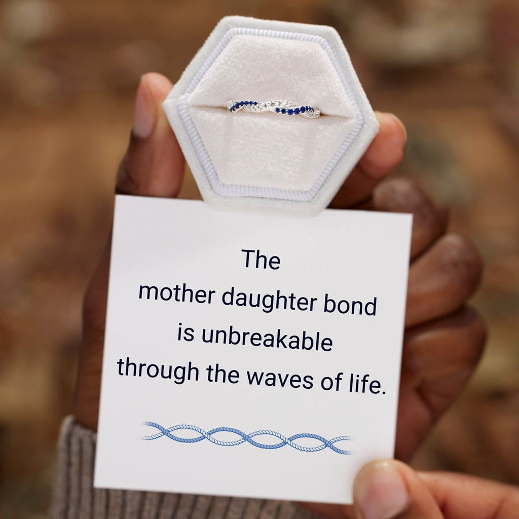 Mother & Daughter Double Birthstones Wave Ring