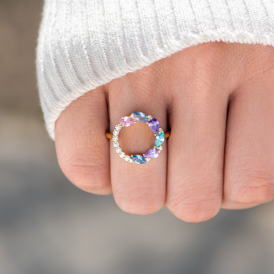 Mama's Circle of Love 1-8 Marquise Water Drop Birthstone Ring