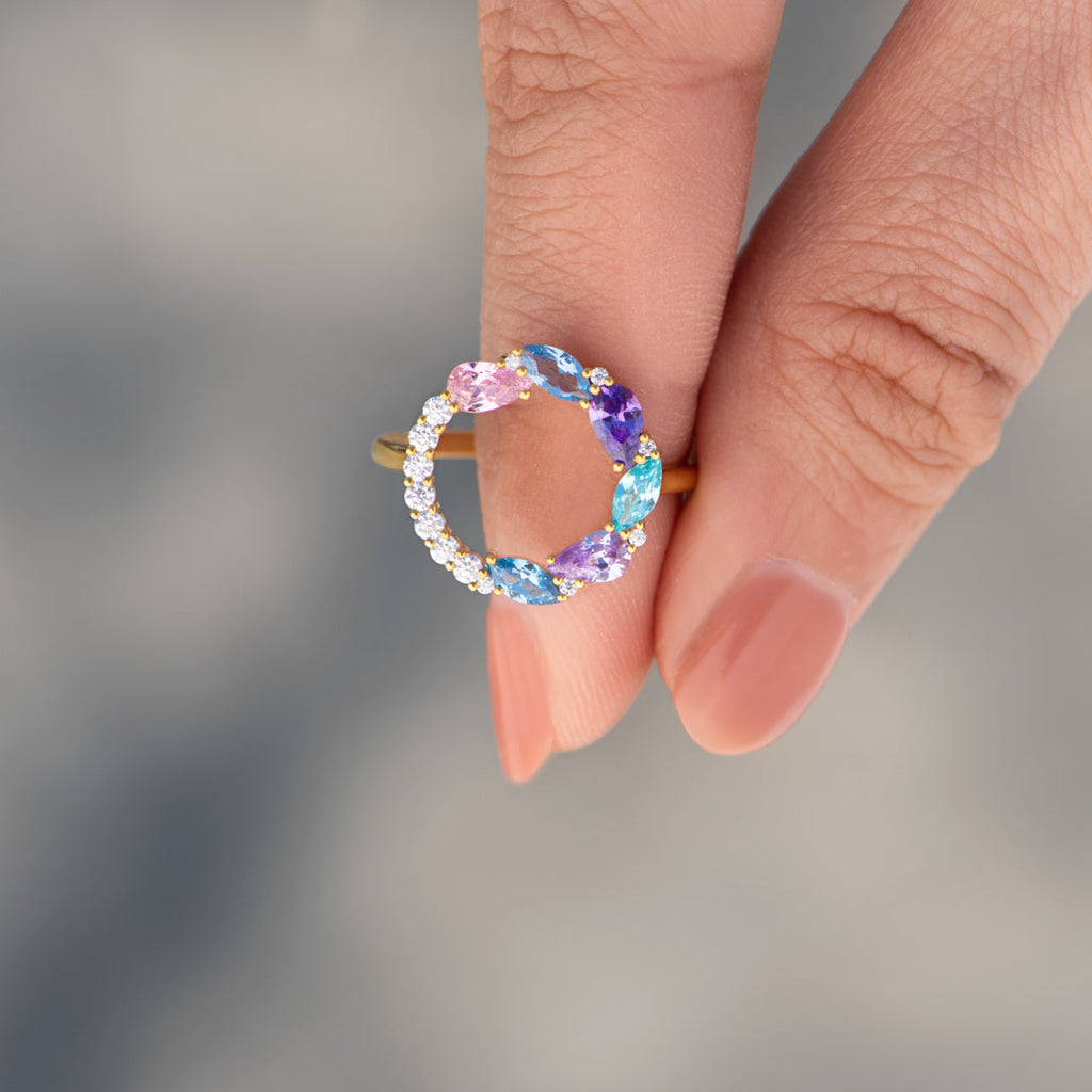 Mama's Circle of Love 1-8 Marquise Water Drop Birthstone Ring