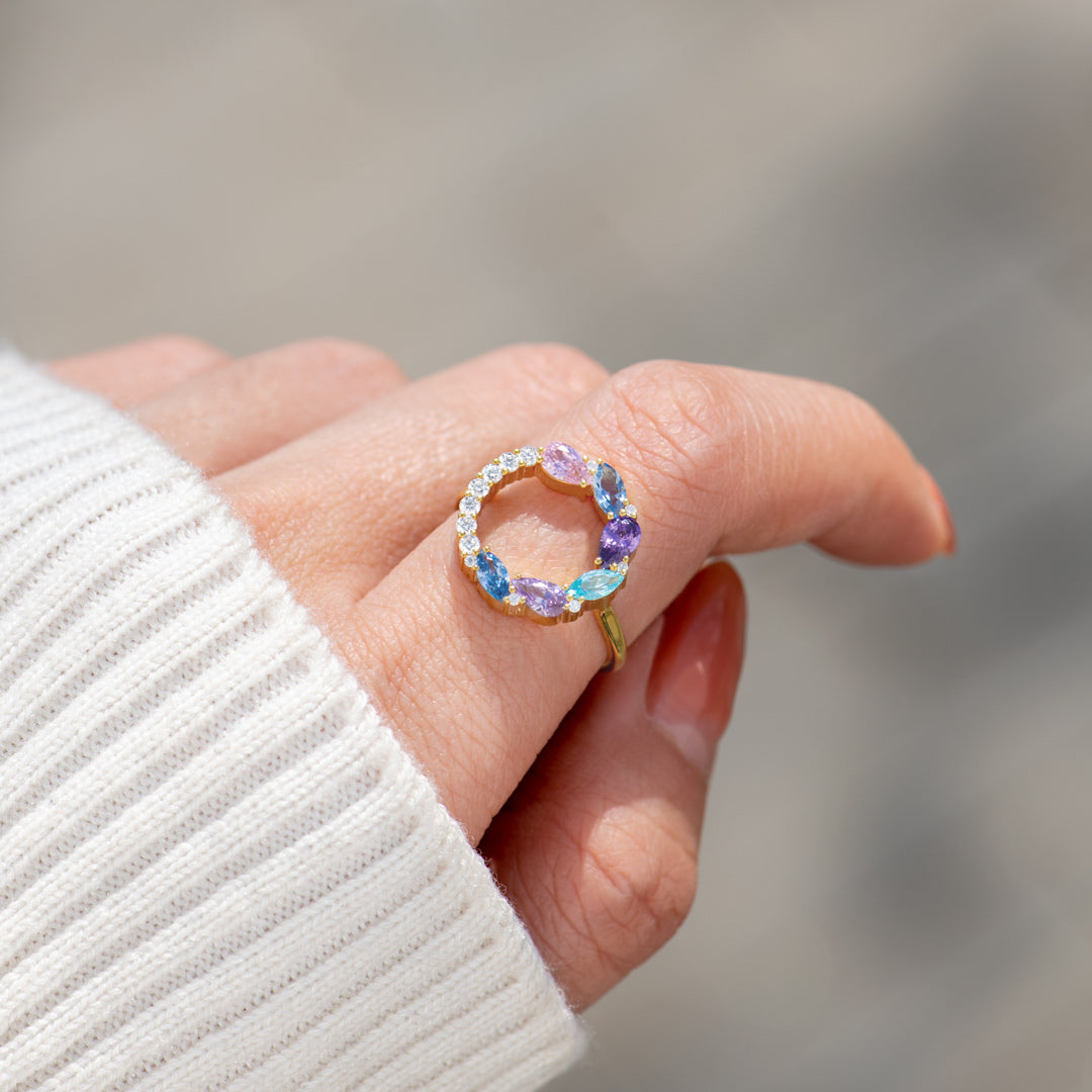 Mama's Circle of Love 1-8 Marquise Water Drop Birthstone Ring