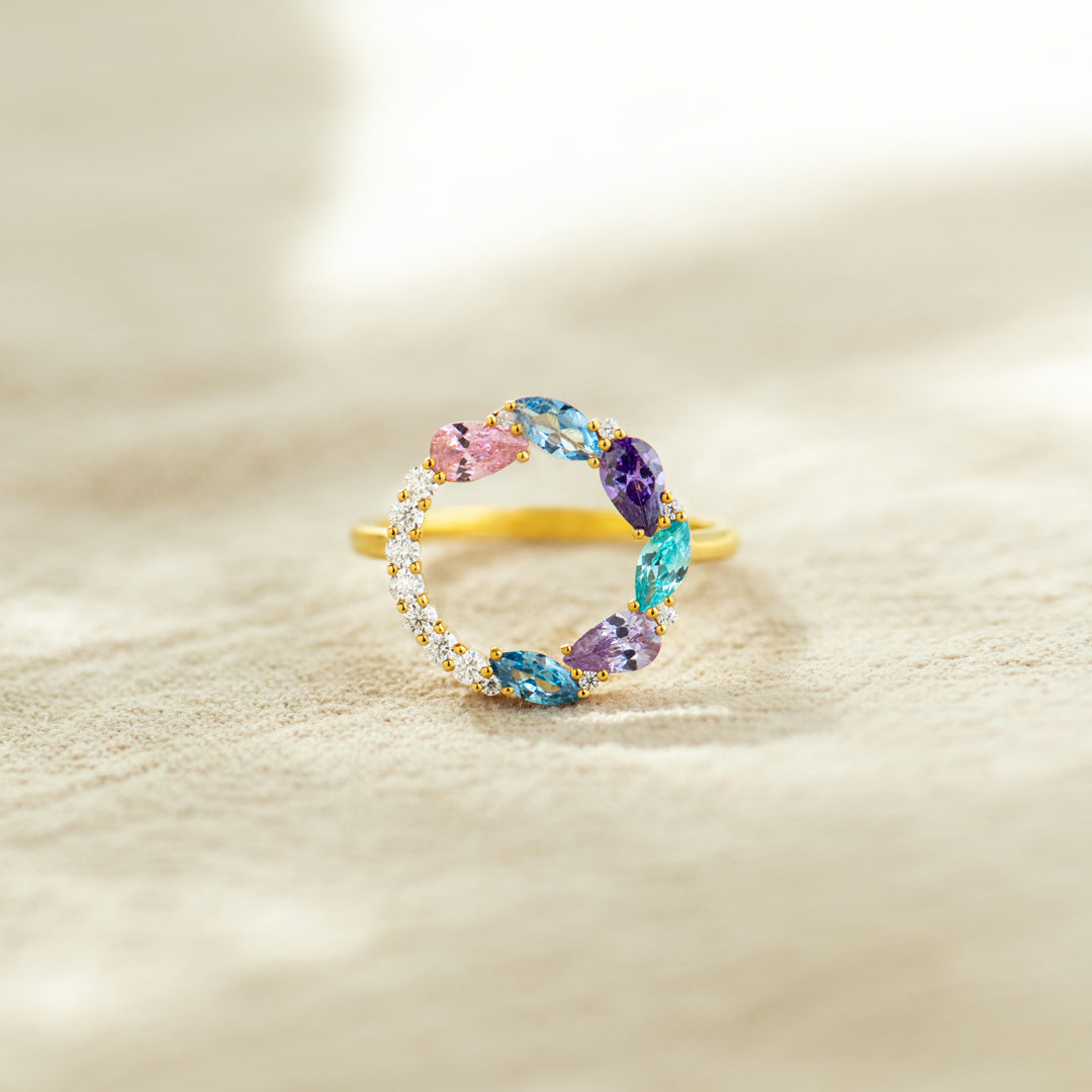Mama's Circle of Love 1-8 Marquise Water Drop Birthstone Ring