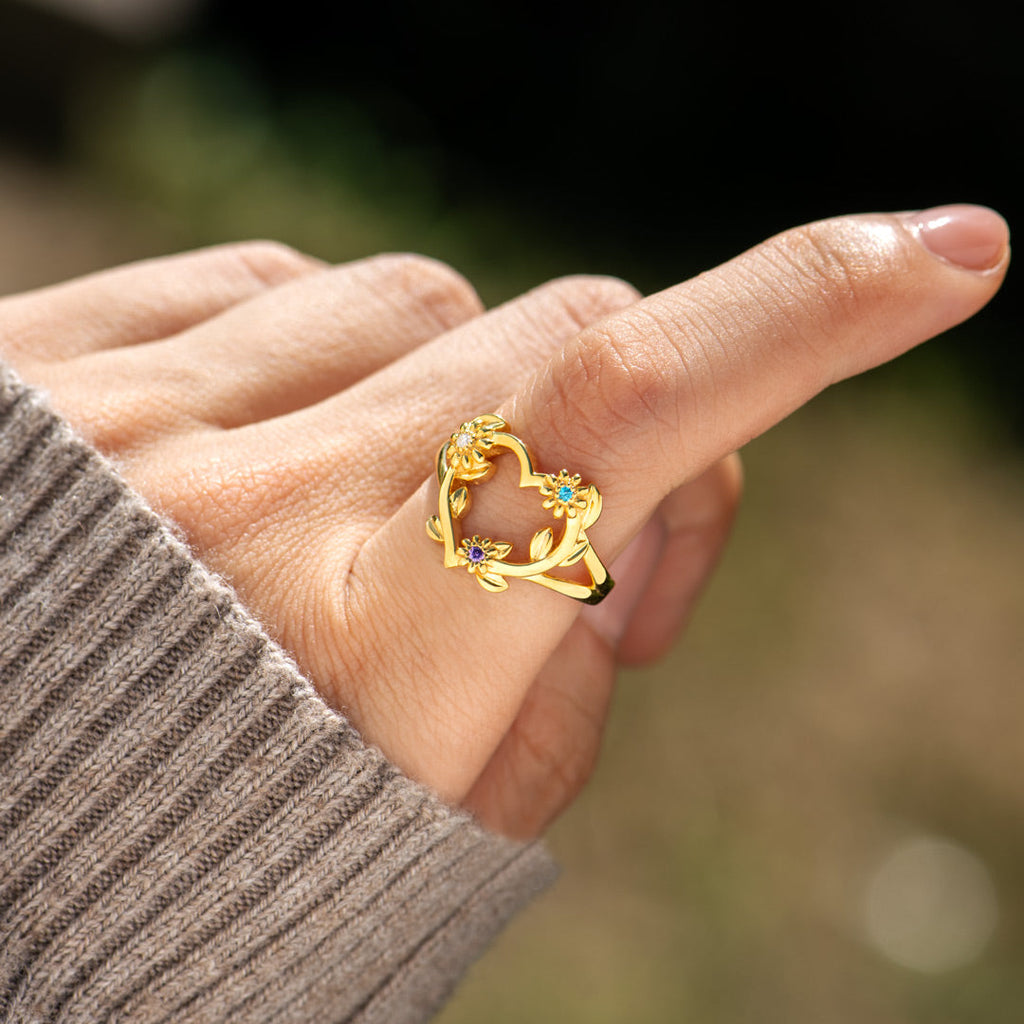 1-6 Birthstone Flowers Heart Ring