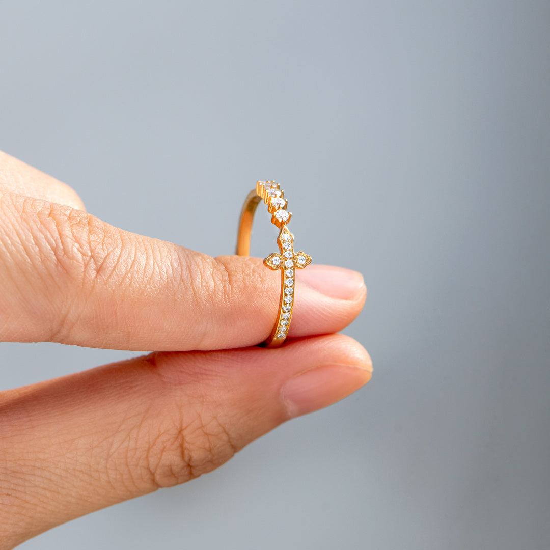 Remember God Is In Control Pavé Sideways Cross Ring
