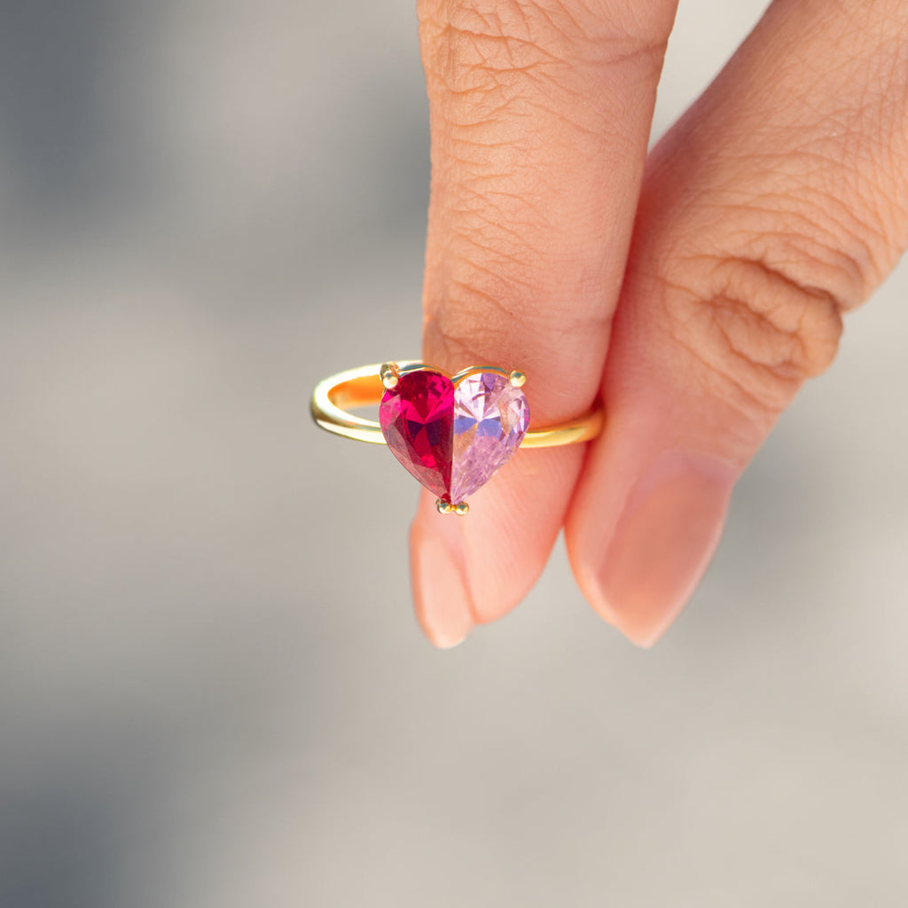 Pieced Heart Birthstone Ring