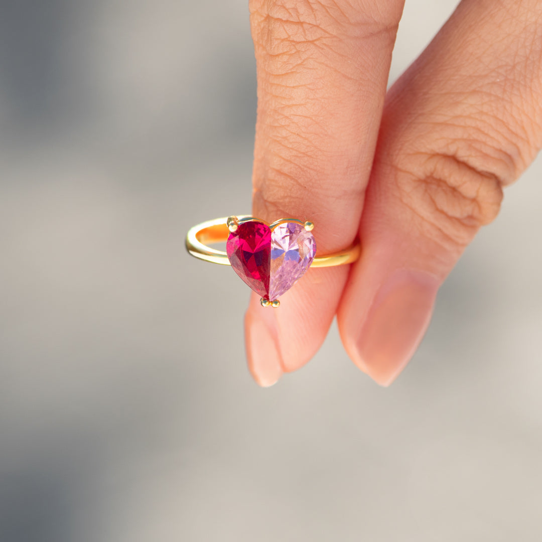 Pieced Heart Birthstone Ring