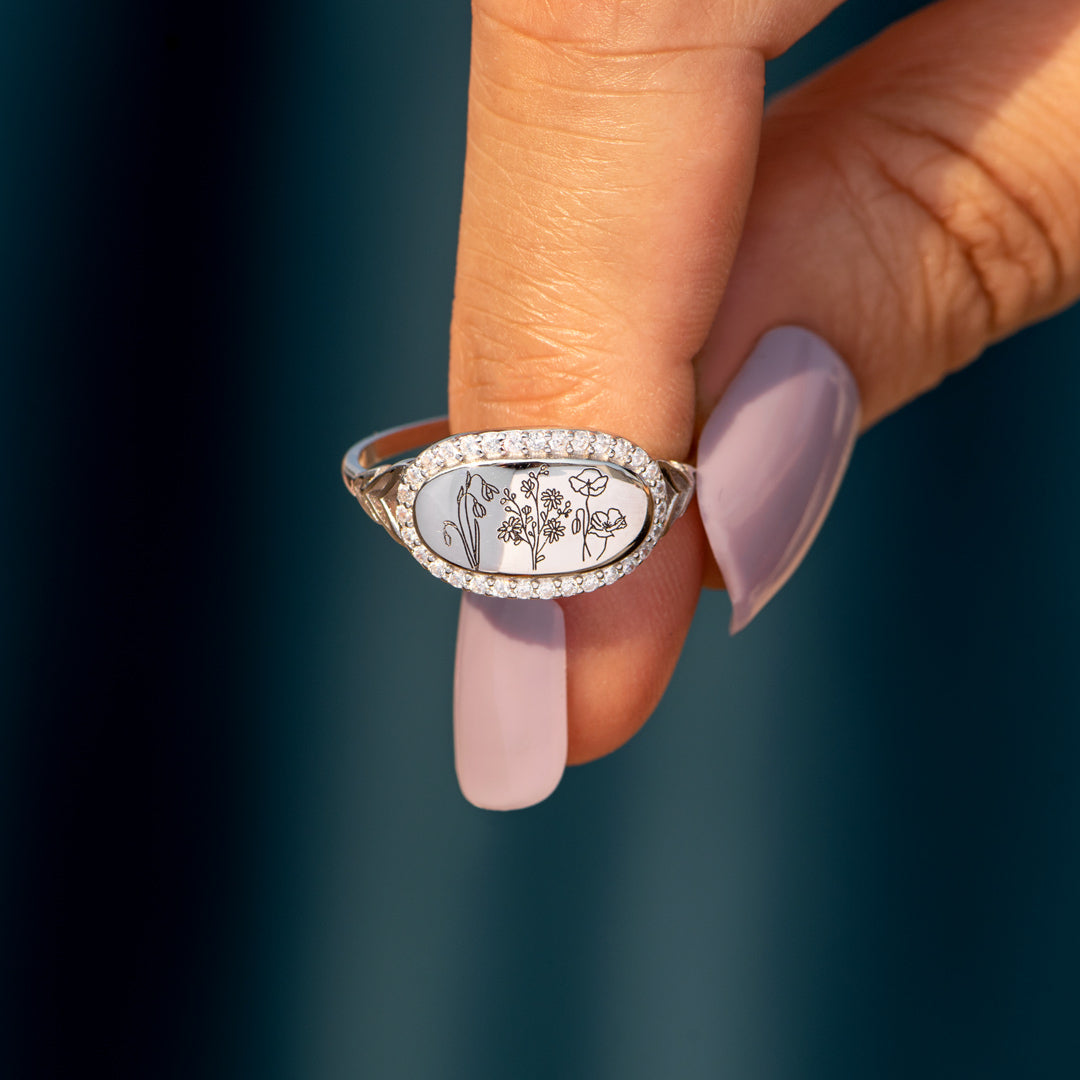 Mom&Kids Birth Flowers Matching Ring