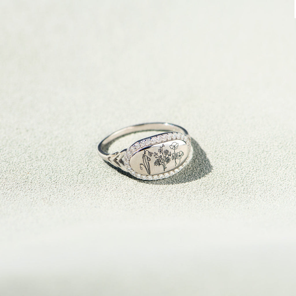 Mom&Kids Birth Flowers Matching Ring