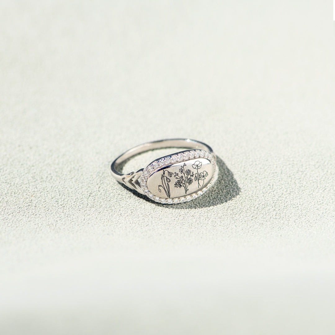 Mom&Kids Birth Flowers Matching Ring