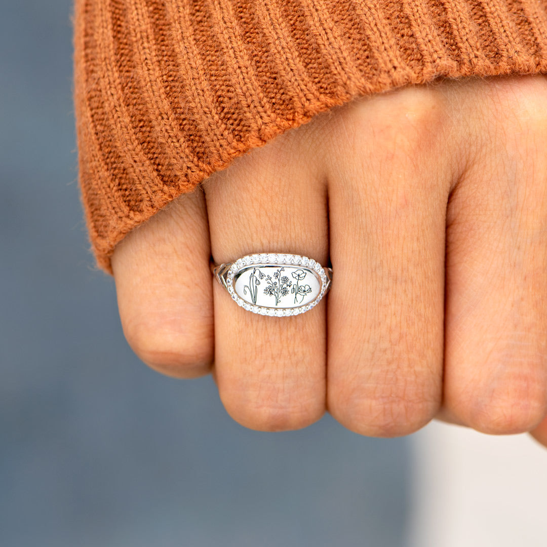 Mom&Kids Birth Flowers Matching Ring