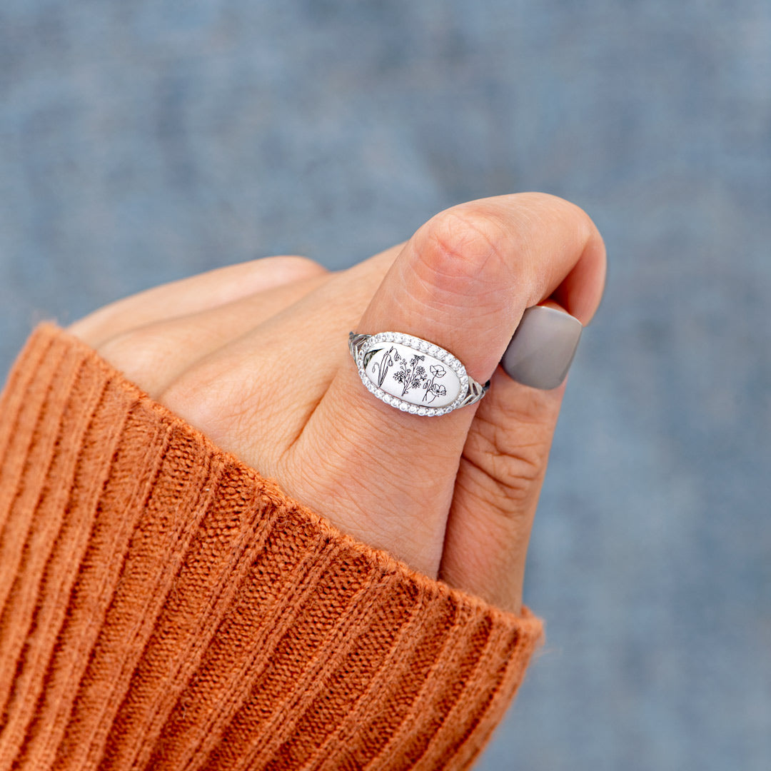 Mom&Kids Birth Flowers Matching Ring