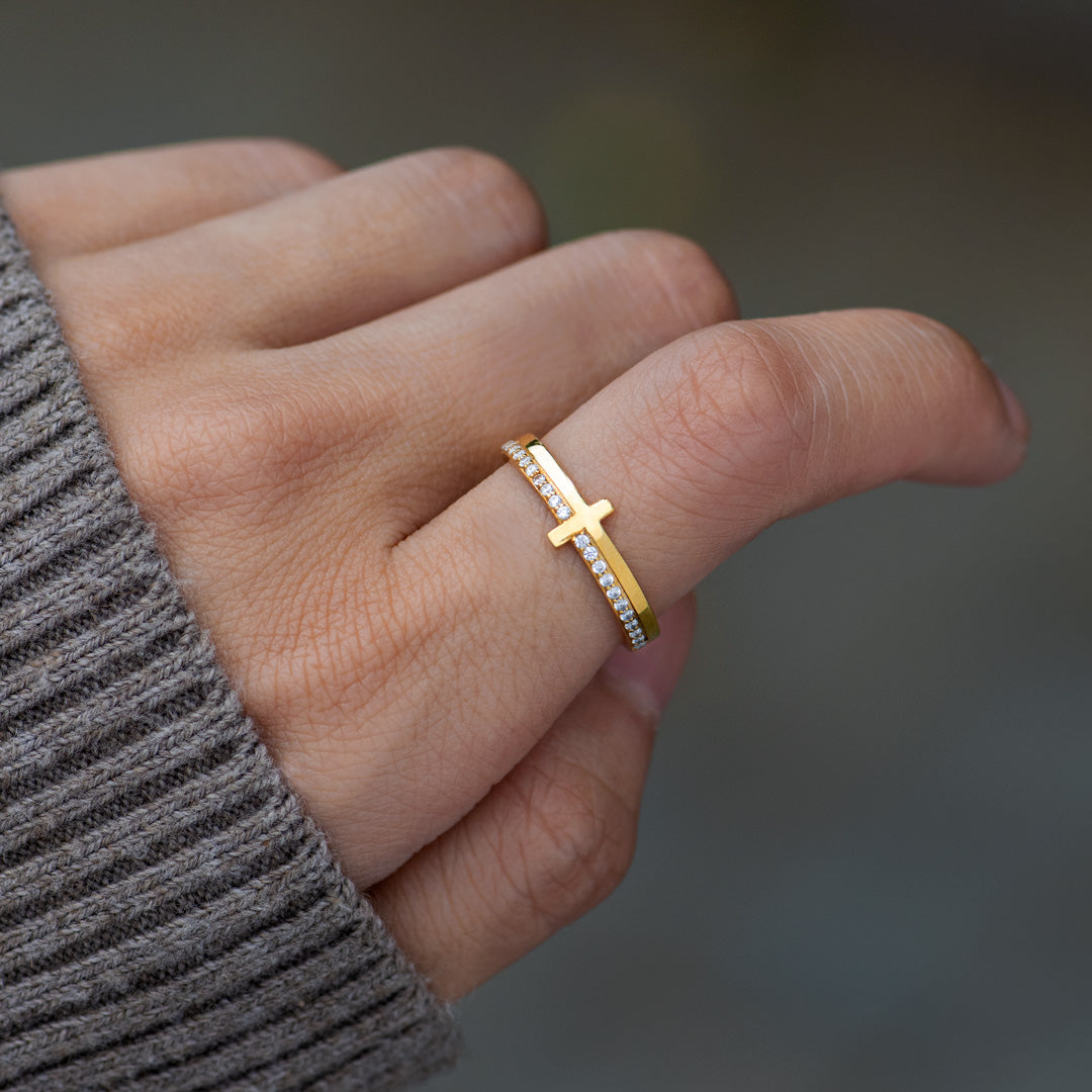 Christian Gifts-Let God Be In Control Golden Cross Ring, Gifts For Women