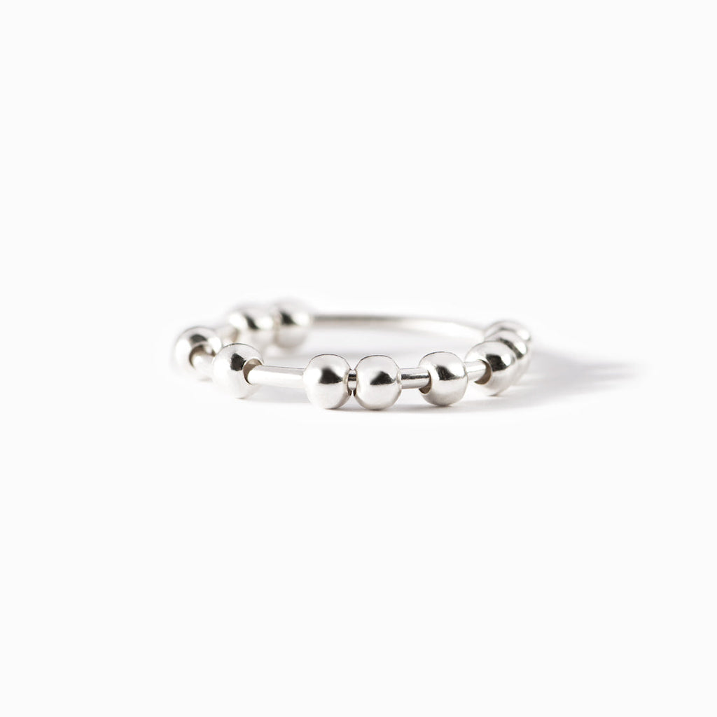 Sterling Silver Anti Anxiety Fidget Ring with Beads Spinners