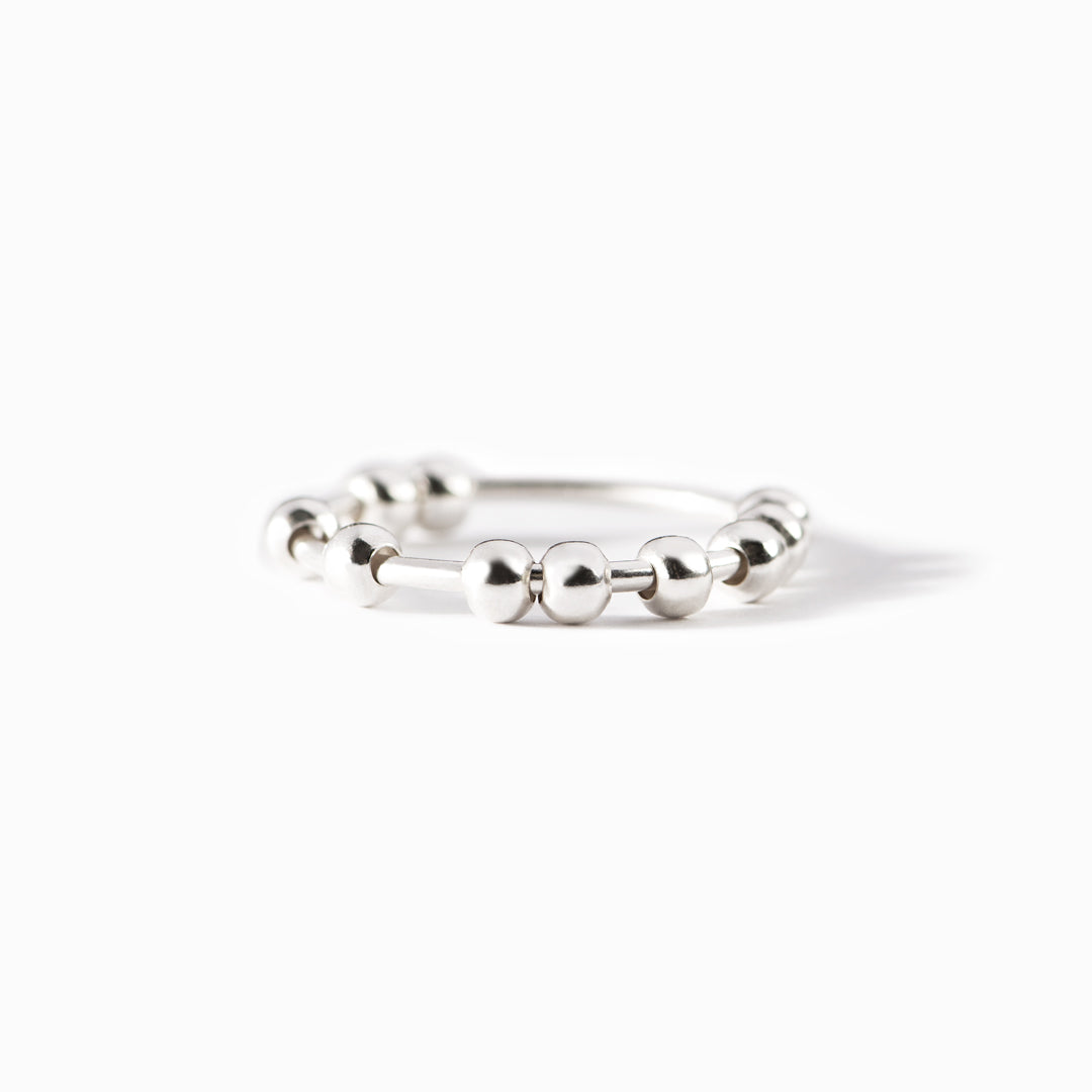 Sterling Silver Anti Anxiety Fidget Ring with Beads Spinners