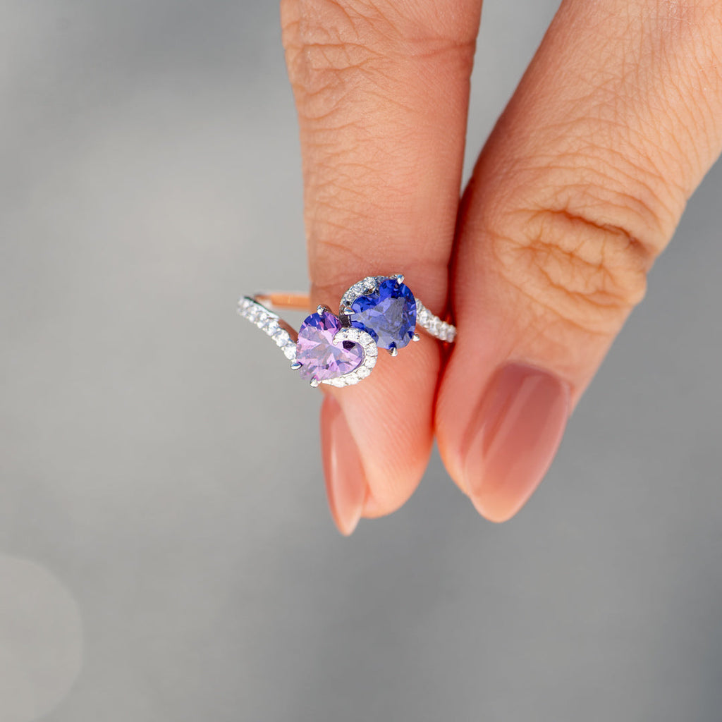 Mother & Daughter Opposite Heart Birthstone Ring