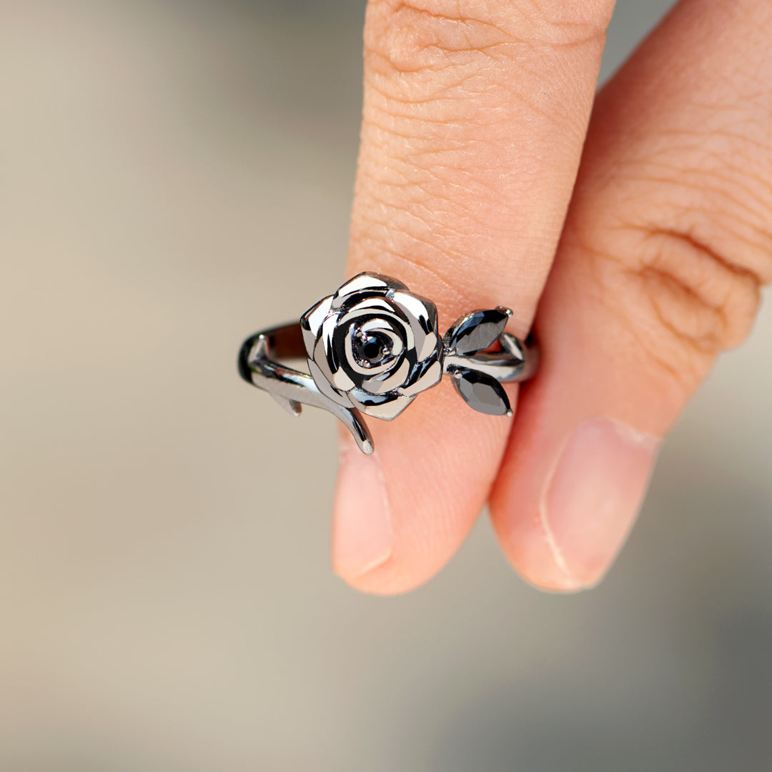 Burned and Survived Self-Love Black Rose Ring
